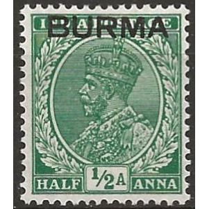 Burma 1937 SG2 1/2a Green Mounted Mint .