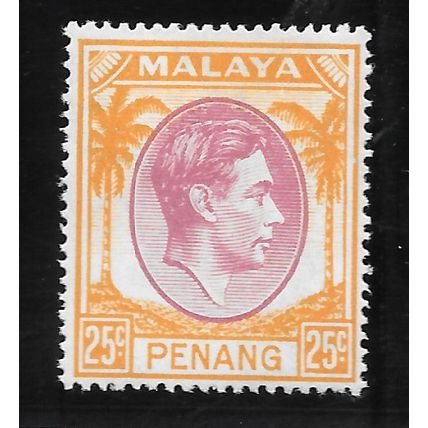 PENANG MALAYA 1949 KG6 25c SG16 16 SG PURPLE ORANGE MINT HINGED