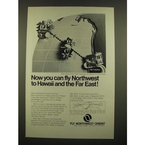 1969 Northwest Orient Airline Ad - Fly to Hawaii and the Far East