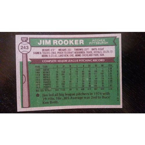 1976 Topps Card # 243 Jim Rooker Very Good (3) Pittsburgh Pirates