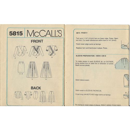 McCalls 5815 Sewing Pattern Misses Two Piece Dress Size 6 8 10 ca. 1992 Used