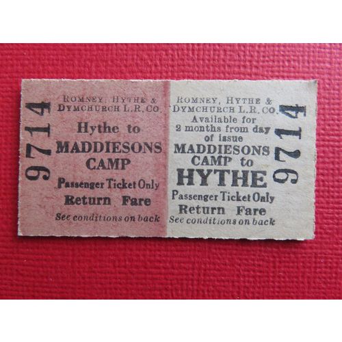Romney Hythe & Dymchurch Railway Maddiesons Camp-Hythe Rtn Ticket