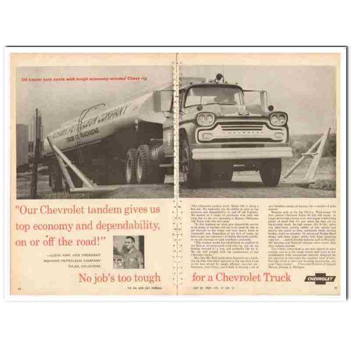 MOHAWK PETROLEUM COMPANY 1959 Lloyd Kirk Chevrolet truck vintage ad