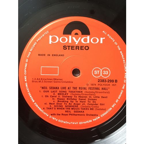 NEIL SEDAKA LIVE AT THE ROYAL FESTIVAL HALL (UK VINYL LP, 1974)