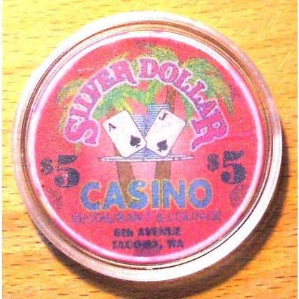 Silver Dollar $5. Casino Chip - 6th Avenue - Tacoma, Washington