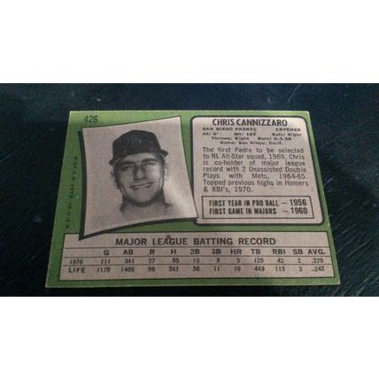 1971 Topps Card # 426 Chris Cannizzaro Very Good (3) San Diego Padres