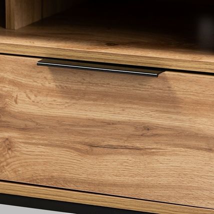 Modern Contemporary Industrial Oak Finished Wood & Black Metal 2-Drawer TV Stand