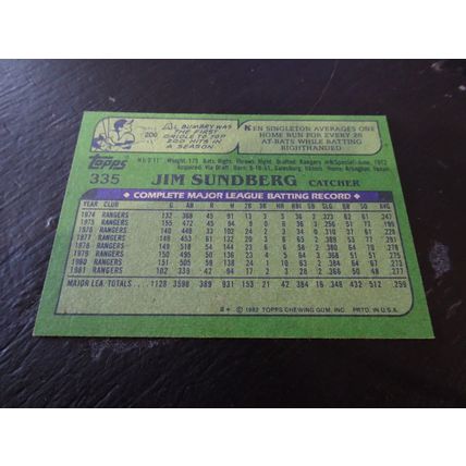 1982 Topps Card # 335A Jim Sundberg Excellent-Mint (6) Texas Rangers