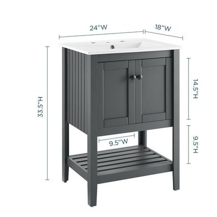 Modern 24" Bathroom Sink Vanity Gray or White Slat Design Cottage Style