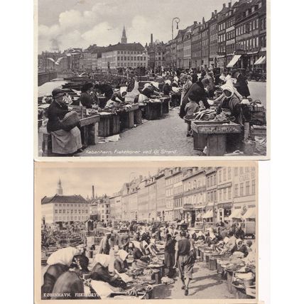 Kobenhavn Fisketorven Fish Market 2x Real Photo Denmark Old Postcard s