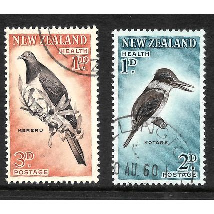 NEW ZEALAND 1960 SACRED KINGFISHER & PIGEON SG803/804 SET 2 VALS FINE USED#6