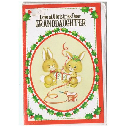 Traditional Xmas Card - "Dear Granddaughter" 8 x 5.25" in Cellophane