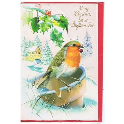 Traditional Xmas Card - "Son & Daughter-In-Law" 7.5x5.5" Cellophane Sealed