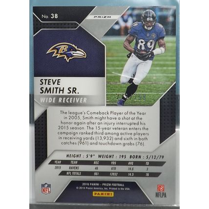 2016 Panini Prizm STEVE SMITH SR (Baltimore Ravens) Orange Prizm #38 277/299