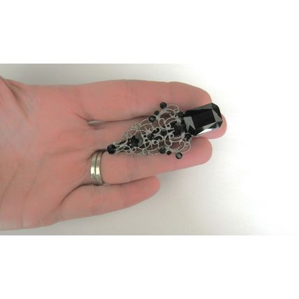 Medium black and silver metal crystal rectangle shaped hair pin alligator clip