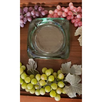 RETRO MCM VTG THICK GREEN GLASS SQUARE ASHTRAY W/ ROUNDED CORNERS OR SNACK DISH