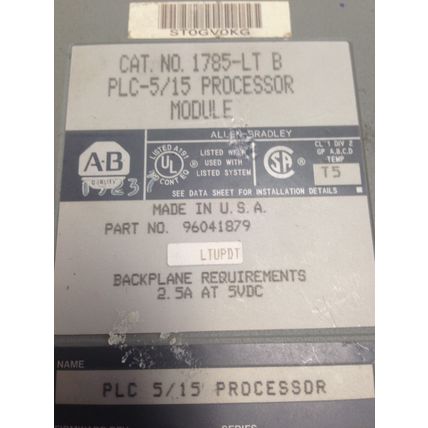 ALLEN BRADLEY 1785-LT B PLC-5/15 PROCESSOR MODULE,HD