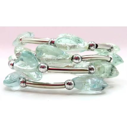 Clear Glass Hearts Memory Wire Bracelet Gift Ladies Jewellery Christmas Women