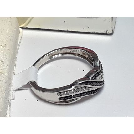 Black & Natural White Diamond .13ctw 5 Row alternating Sterling Silver Ring19957