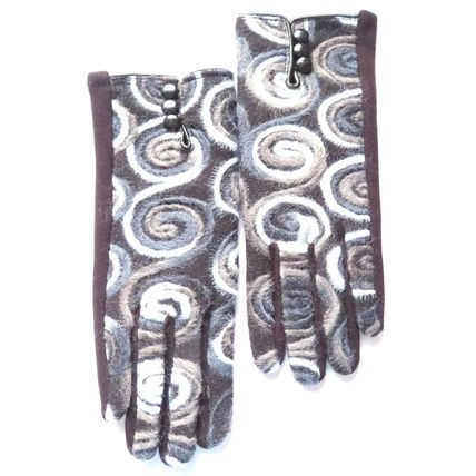 Equilibrium Ladies Grey Swirls Gloves with Black Buttons & Back Christmas Gift