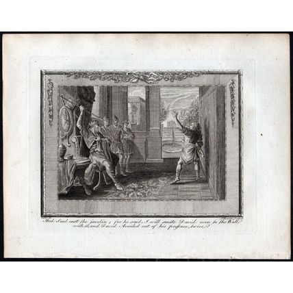 AND SAUL CAST THE JAVELIN 1777 Cheevers - Jan Luyken ANTIQUE ETCHING
