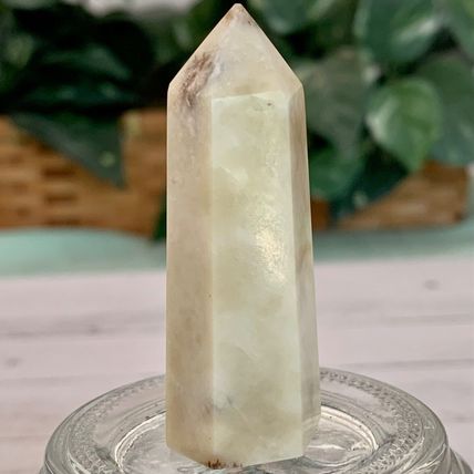 Dendritic Yellow Feather Jasper Carved Stone Tower Energy Generator Point Wand