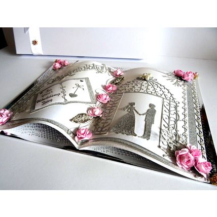 STUNNING HAND MADE BOOK DESIGN WEDDING CARD IN DECORATED KEEPSAKE GIFT BOX A4/C4