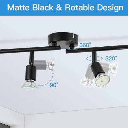 wowatt 4 Way LED Ceiling Spotlight Fittings, Black Ceiling Light Rotatable