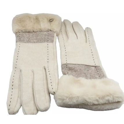 Ladies Gloves Cream Stitch Design Faux Fur Edging Clothing Accessory 23.5 CM