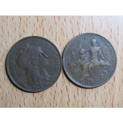 France Republic 1916 5 Centimes Coin
