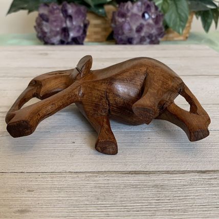 Vintage Solid Teak Hand Carved Wooden Elephant Sculpture Wood Figurine 5.5”x3.5”