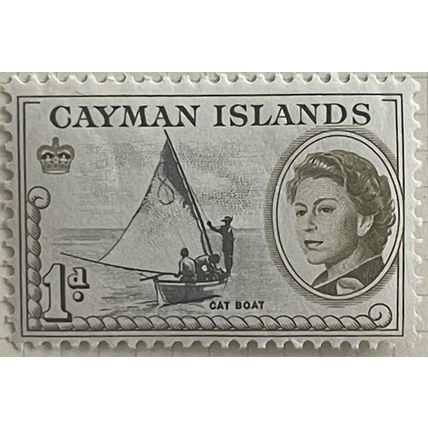 Cayman Islands QEII 1962 1d Black & Yellow Olive Mounted Mint MM SG166 Cat Boat