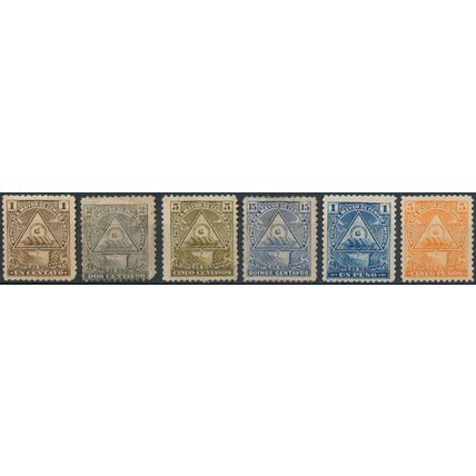 Coat of Arms: 6 Values - Nicaragua 1898 - NM H - MiNr 98/9, 101, 103, 106 & 108Y