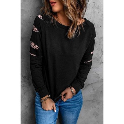 Leopard Insert Black Sweatshirt
