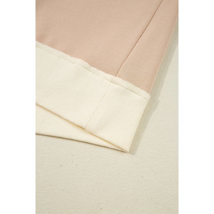 Light French Beige Color Block Textured Patchwork Pullover Sweatshirt