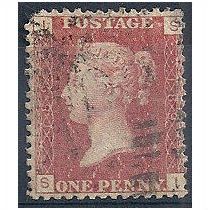 1858 SG43 1d Red Plate 189 Good/Fine Used Check Letters "SI".