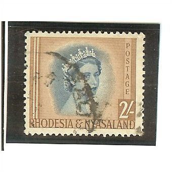 Rhodesia & Nyasaland 1954 2/- Deep Blue & Yellow Brown Used SG 11 #3
