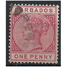 Barbados 1882 SG91 1d Rose Wmk Crown CA Fine Used . .