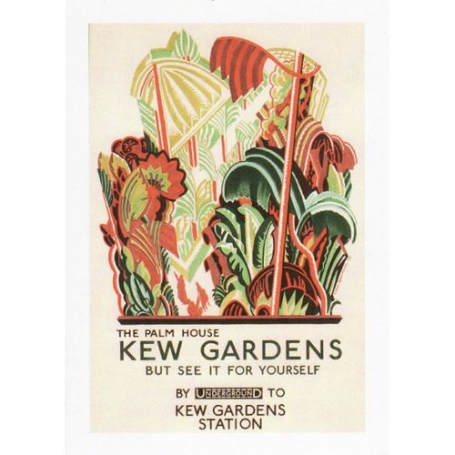 Railway Poster Art Postcard London Underground Palm House Kew Gardens Station