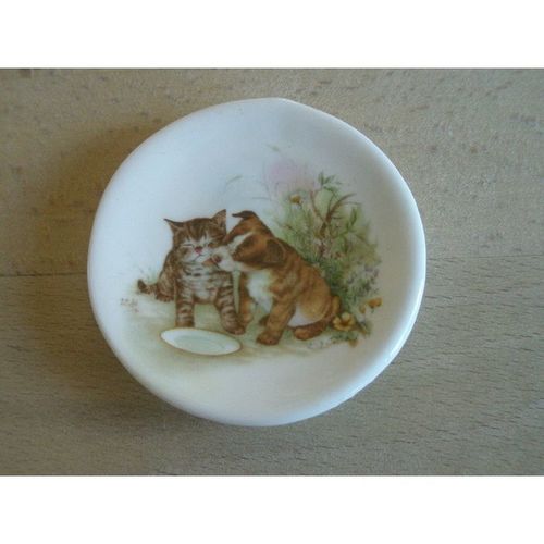 Finsbury Miniature Dolls House Size Bone China Plate - Puppy & Kitten Design