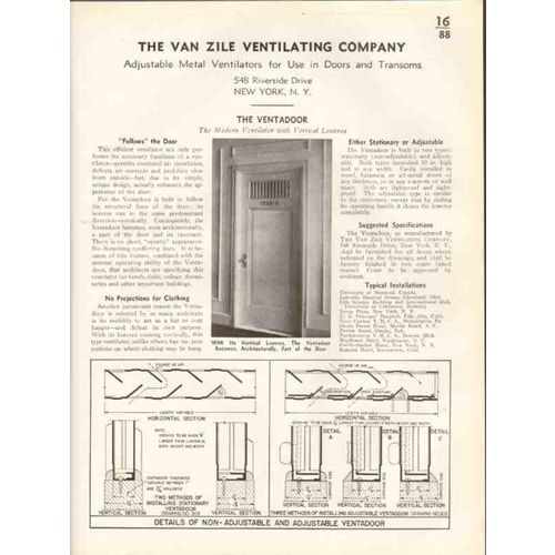 van zile ventilating company 1938 ventadoor vertical vintage catalog