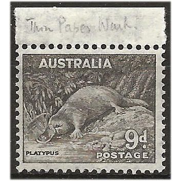 Australia 1943 SG191var 9d Chocolate THIN Paper Perf 14x15 Unmounted Mint . .. .