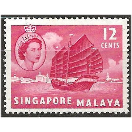 Singapore 1955 SG45 12c Rose-Carmine Fine Mounted Mint . .. .