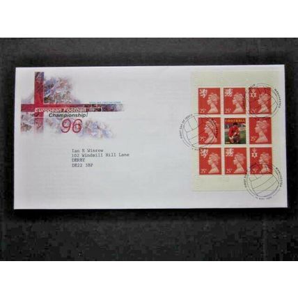 1996 THE EUROPEAN FOOTBALL STAMP BOOKLET PANE WITH F.D.I. POSTMARK. (C) #01243