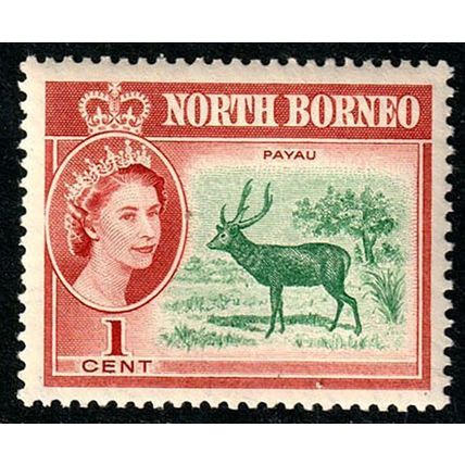 Malaysia North Borneo 1961 Queen Elizabeth II Animal Payau 1c Used Stamp . QE II