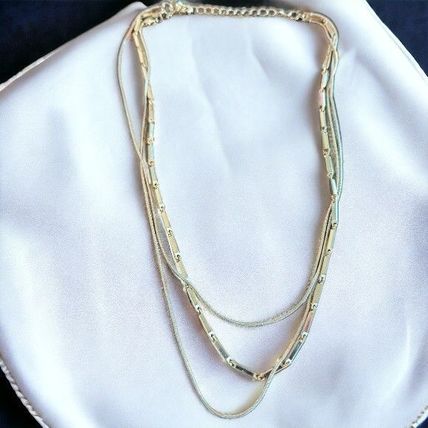 Gold Tone Layered Chain Necklace Princess Length