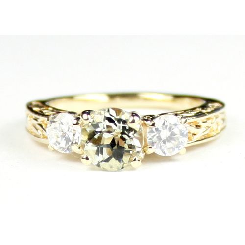 Green Amethyst (Prasiolite), w/ 2 Accents, 10KY Gold Ring, R254