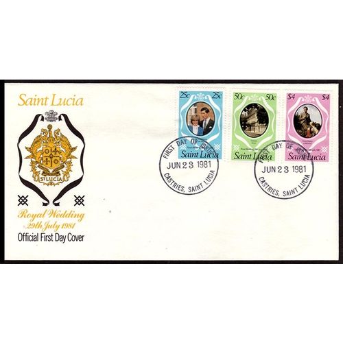 St. Lucia 1981 Royal Wedding 3 x Stamps on First Day Cover