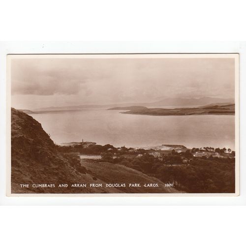The Cumbraes and Isle of Arran from Douglas Park Largs Postcard RP Ayrshire