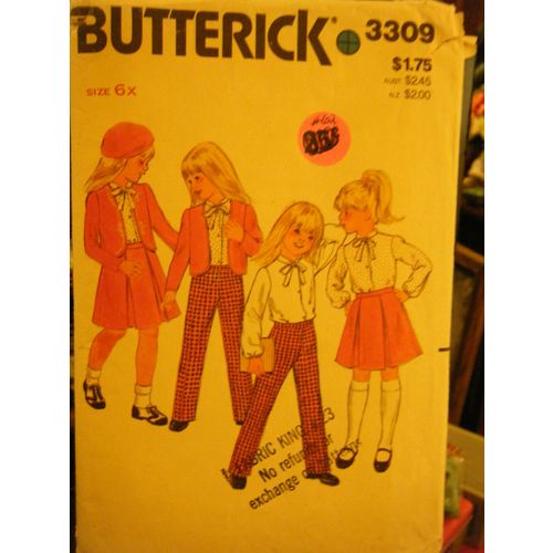 Vintage Butterick 3309 Girl's Jacket, Blouse, Skirt, Pants Pattern - Size 6X